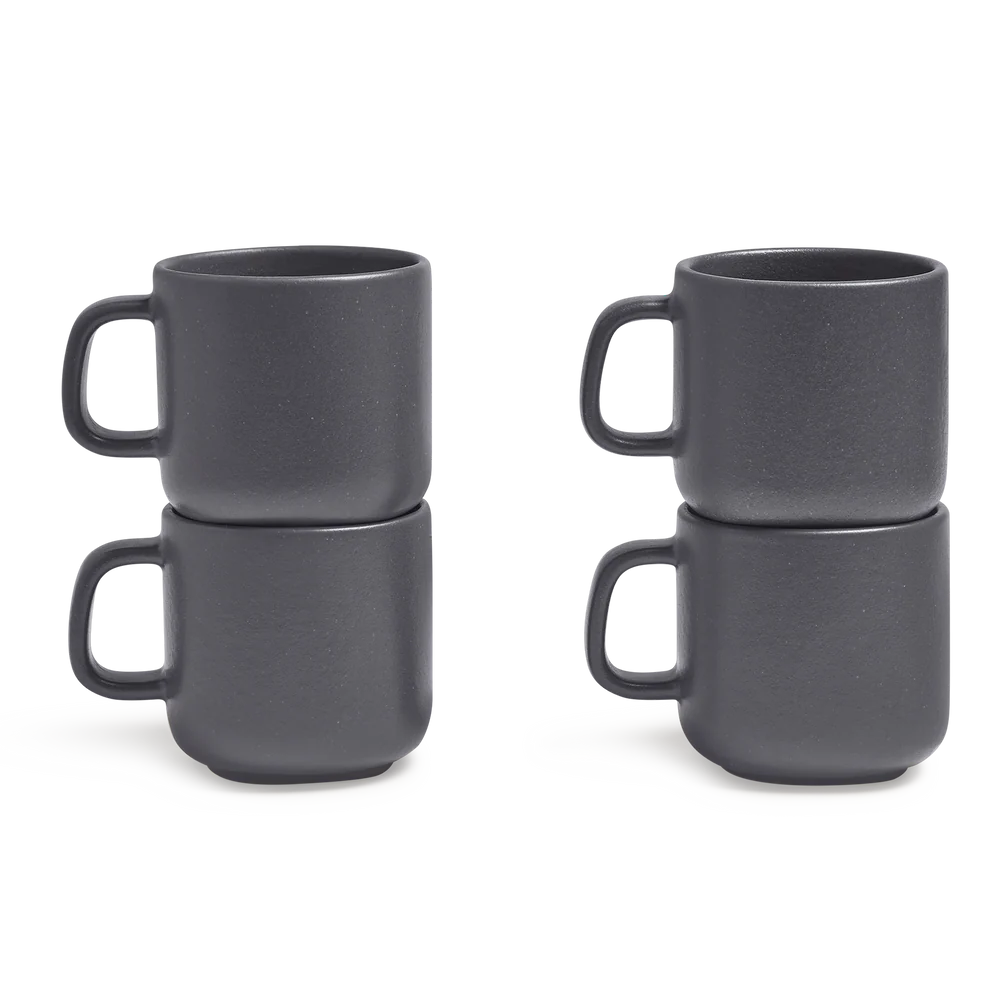 Set of 4 Stackable Ceramic Mugs – Dark Gray