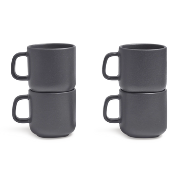 Set of 4 Stackable Ceramic Mugs – Dark Gray